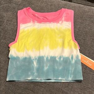 Colsie Pink blue and yellow cropped tank size small